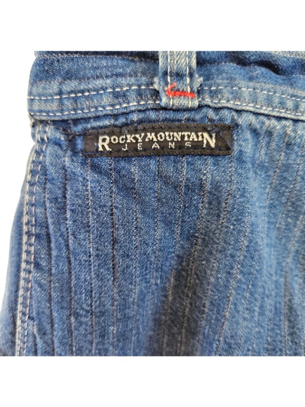 Vintage Rocky Mountain Jeans 26 x 34 Blue Striped High Rise Western Flap Pocket - Picture 7 of 12